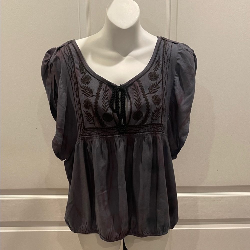 Free People Embroidered Gray Women's Top